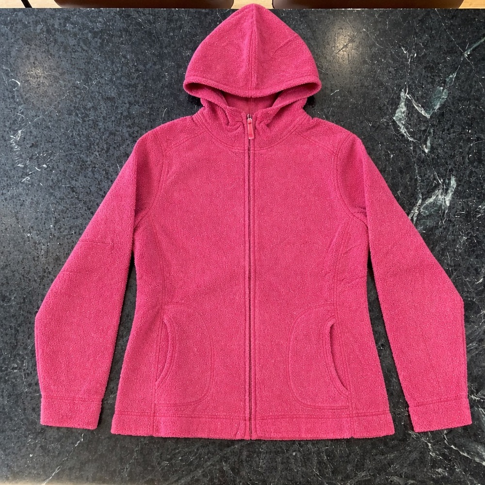 L.L. Bean Cozy Pink Sherpa Fleece Full Zip Hooded Jacket — Size Medium